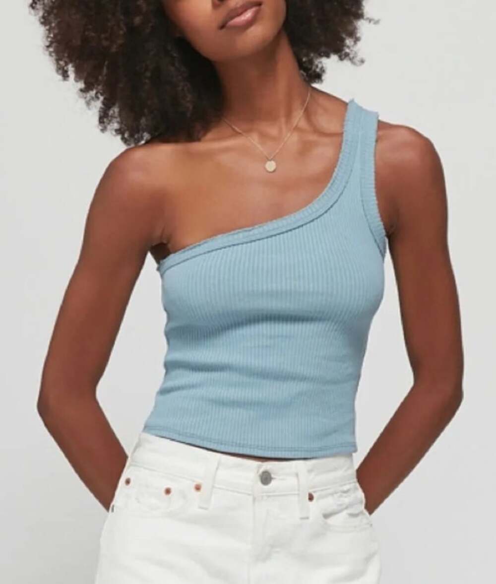 URBAN OUTFITTERS The Ribbed One Shoulder Tank Dusty Blue Slim Fit Women's S